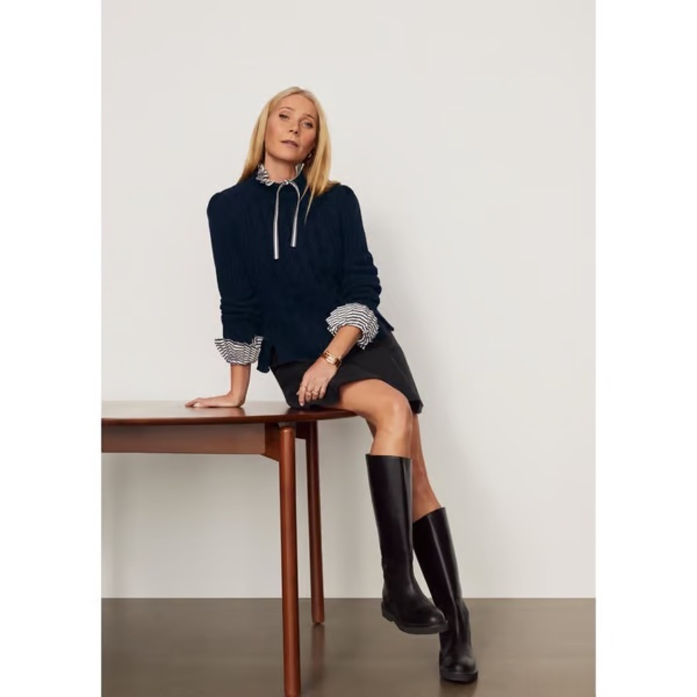 G. By Goop Navy Blue Knit Merino Wool Cable Chunky Sweater Size Medium
